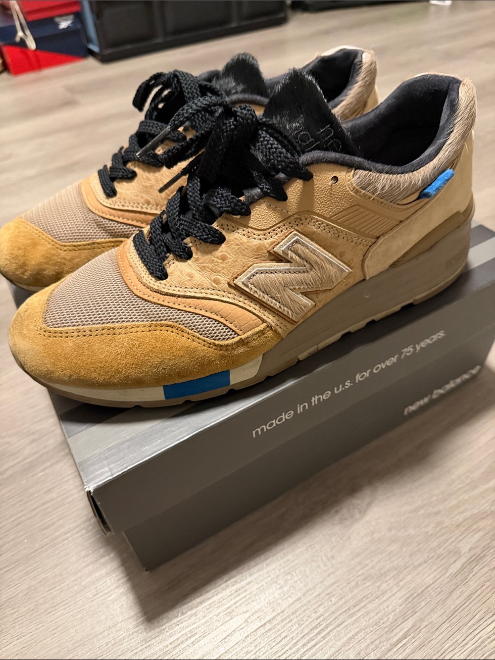 Kith x New Balance Men’s 997 Suede Mesh Sneaker in Tan